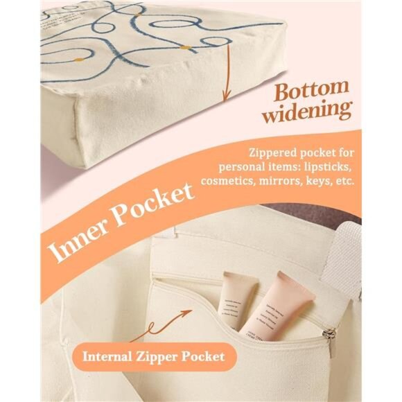 Canvas Tote Bag with Pocket for Women - Picture 5 of 6